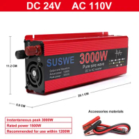 DC 12V 24V To AC 220V 110V Pure Sine Wave Power Inverter 3000W/2000W/1000W Intelligent Digital Display Voltage Converter