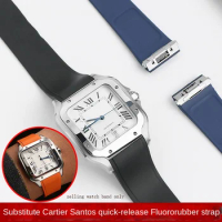 High quality fluororubber watch strap is suitable for Cartier's new Santos Mid size WSSA000921 quick release rubber strap 21mm