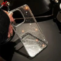 Transparent Glitter Case for iPhone 11 12 13 14 15 Pro Max 15 Plus Ultra Thin Clear Soft TPU Shockproof Cover for iPhone15ProMax