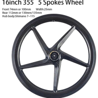 16inch 349 5 Spokes Carbon Bike Disc Brake Wheel Five Spokes Clincher V Brake Bicycle Wheelset Front 74 100 Rear 112 130 135