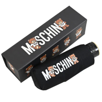 【MOSCHINO】品牌英文LOGO小熊圖案折疊輕量小晴雨傘禮盒組(黑)