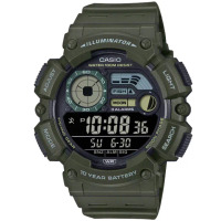 【CASIO 卡西歐】卡西歐十年電力運動電子膠帶錶-綠色(WS-1500H-3B 全配盒裝版)