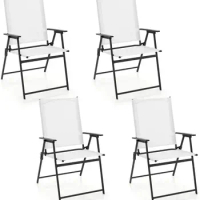 Patio Folding Chairs Set of 4, Outdoor Lawn Chairs with Rustproof Metal Frame, Portable Dining Chairs for Porch, Deck,