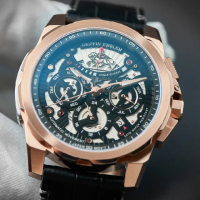 【GRIFFIN EMBLEM 神獅】王者金鑰 RG9005-6 全日曆機械錶 42mm(法國輕奢機械錶)