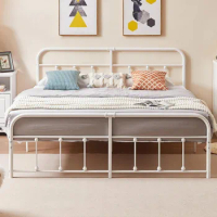 King Size Victorian Style Metal Bed Frame with Headboard Classic Metal Platform Bed Frame Mattress Foundation with Victorian