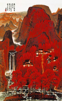 中國畫名家李可染萬山紅遍圖現代書法字畫水墨山水畫名畫復制品