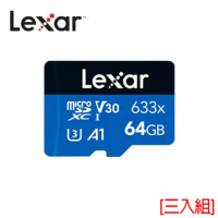 [三入組] 雷克沙Lexar 633x 64GB microSDXC 記憶卡( UHS-I/A1/U3)