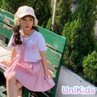 【UniKids】中大童裝2件套裝海軍風短袖T恤百褶短裙 女大童裝 VWHT210(套裝)