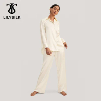 LILYSILK Oversized Silk Pajama Set for Women 22 Momme Viola New Femme Casual Sleepwear Suits Ladies Overalls Free Shipping