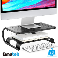 【Ermutek 二木科技】多功能收納桌上型雙層結構金屬材質螢幕增高架(高承重/散熱通風設計/SR-016)