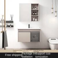 Thickened space aluminum minimalist wall mounted washbasin, mirror set, small unit bathroom cabinet wholesale