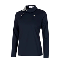 【LE COQ SPORTIF 公雞】官方直營 高爾夫系列 女款藏青色撞色領口斜邊衣襟POLO長袖棉衫QLU2T108