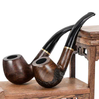 Ebony Wood Pipe 9mm Filte Smoking Pipe Chinese Style Tobacco Pipe Handmade Bent Wooden Pipe Smoke Accessories