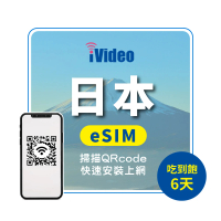 【iVideo】eSIM日本上網 Docomo 4G高速無限6天上網吃到飽(eSIM eSIM卡 日本網卡 日本上網 日本虛擬卡)