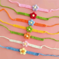 {DLGIFJIE} Kawaii Crochet Dog Cat Collar Adjustable Wool Necklace Flowers Pet Neck Accessories Puppy