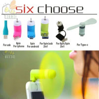 500pcs/lot Cute Cool Mini mobilephone adapter USB phone Fan Hand Fan 2in1 Type C USB Fans Cooler for iphone Power Bank Android