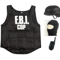 Children Fbi Swat Suits Cosplay Clothing Halloween Christmas Carnival Birthday Gift Mini Bulletproof Vest Helmet Swat Suit
