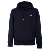 【FRED PERRY】男款 品牌刺繡LOGO 棉質帽T-深藍色(L號)