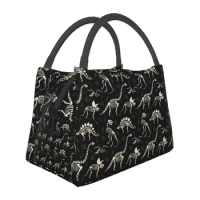 Dinosaur Fossils Insulated Lunch Bags for Camping Travel Dino Skeleton Portable Cooler Thermal Bento Box Women