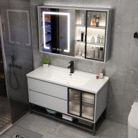 現代簡約智能浴室柜玻璃門衛生間洗手盆實木洗臉盆陶瓷一體盆組合