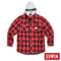 【EDWIN】男裝 格紋鋪棉襯衫式外套(紅色)