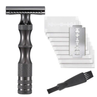 Premium Double Blade Safety Razor Compact Handle Three-Piece Razor with Straight Cut Closed Comb Ideal for Wet Shaving for Men
