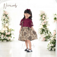 Nicewords - Dress Kondangan Anak Perempuan Merah Maroon Motif Batik Modern / Dress Anak Perempuan 1-