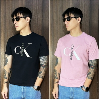 美國百分百【全新真品】Calvin Klein 短袖 棉質 T恤 CK 上衣 T-shirt logo 短T 黑色/藕粉 CW26