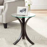 Niles Modern Bent Wood Round Accent Table 17 3/4" Wide Dark Brown Clear Tempered Glass Table Top for Spaces