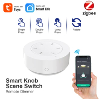 Wireless Tuya Zigbee Smart Knob Controller for Home Automation,Smart Life APP Scene Switch Dimmer Button,Intelligent DIY Switch
