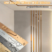 3D Self-Adhesive Mirror Wall Sticker, Acrylic Flat Decorative Lines, Ceiling Edge Strip, Living Room Decoration, 3 M