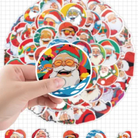10/50Pc New Merry Christmas Stickers Christmas Gift Box Decor Seal Sticker Cute Santa Cute Red Xmas Hat Window Decal Stationery