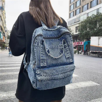 Mara's Dream Denim Women Backpack Retro Travel Bagpack Large Capacity Backbag College Student School Bags for Teenager Girls