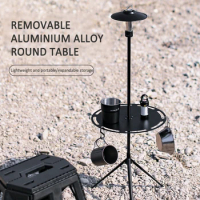 Outdoor Picnic Folding Table Aluminum Alloy Round Camping Table Portable Dining Table With Tripod Storage Bag Camping Side Table