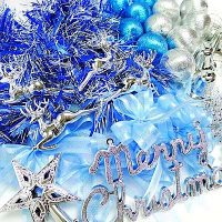 摩達客 聖誕裝飾配件包組合-藍銀色系 (4~5呎樹適用)(不含聖誕樹)(不含燈)