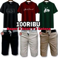 PAKET HEMAT 100 RB DAPAT 3 KAOS DAN 3 CELANA PENDEK CHINOS PRIA Polos Kaos Celana Katun Motif Dewasa