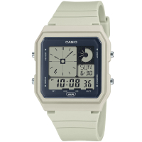 【CASIO 卡西歐】方形雙顯指針數位電子腕錶/米白(LF-20W-8A)