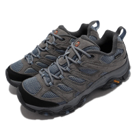 【MERRELL】戶外鞋 Moab 3 GTX 防水 真皮 運動 女鞋 登山 越野 避震 支撐 耐磨 黃金大底 灰 藍(ML036324)