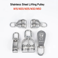 Stainless Steel Single/Double Lifting Pulley M15/M20/M25/M32/M50 Hauling Wire Rope Chain Pulley Crane Swivel Load-Bearing Pulley