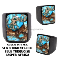 Natural Batu Akik Sea Sediment Gold Blue Turquoise Octagon Afrika SJA07