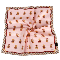 DAKS 馬術裝小熊格紋飾邊純綿帕領巾-粉紅色