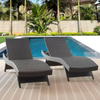 79'' Sun Loungers Set of 2, Chaise Longue Wicker Reclining Lounge Chair, PE Rattan Chaise Lawn Sunbathing, Sun Loungers