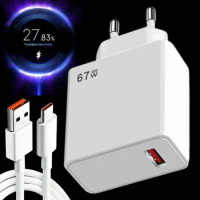 67W Fast Charging Charger Type-C USB Charge Head Mobile Phone Type C Cable for Xiaomi Mi Samsung Huawei Power Adapter EU/US/UK