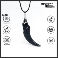 Liontin Batu Giok Hitam Model Kuku Macan Natural Black Jade Bodyglass