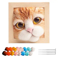 Animal Needle Felting Kit Cute Decorative Photo Frame Cat Head Felting Craft Cute Cat Wool Felt Kit With Step-By-Step