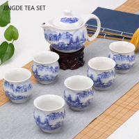 Chinese Ceramic Tea Pot and Cup Set Home Double Layer Anti-scalding Teacup Wedding Tea Set Gifts Tradition Tea Ceremony Supplies