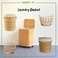 Uwitan Laundry Basket Varian - Keranjang Baju Kotor Aesthetic Bahan Rotan Asli Ukuran Kecil Medium B