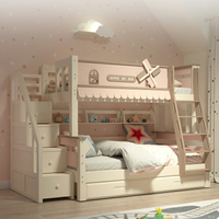 實木上下床雙層床多功能子母床女孩公主兒童房組合上下高低床木床