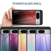 Gradient Glass Case for Google Pixel 8 GKWS6 G9BQD Tempered Glass Hard Back Cover Silicone TPU Bumper for Google Pixel 8 Pixel8