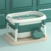 兒童折疊浴桶嬰兒泡澡盆洗澡盆可測溫可游泳可坐躺家用大號加高款